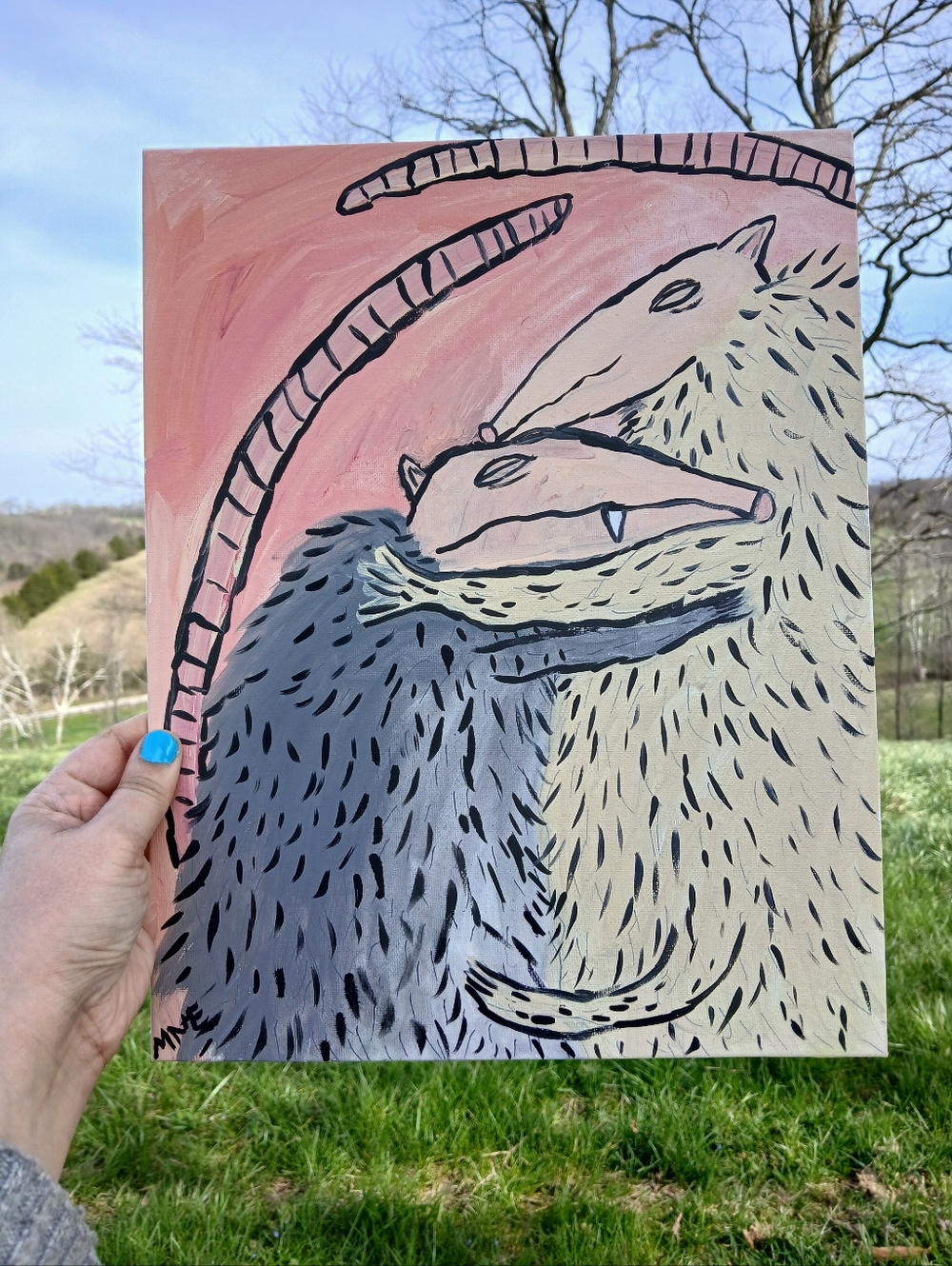Possum Hug Painting Folk Art